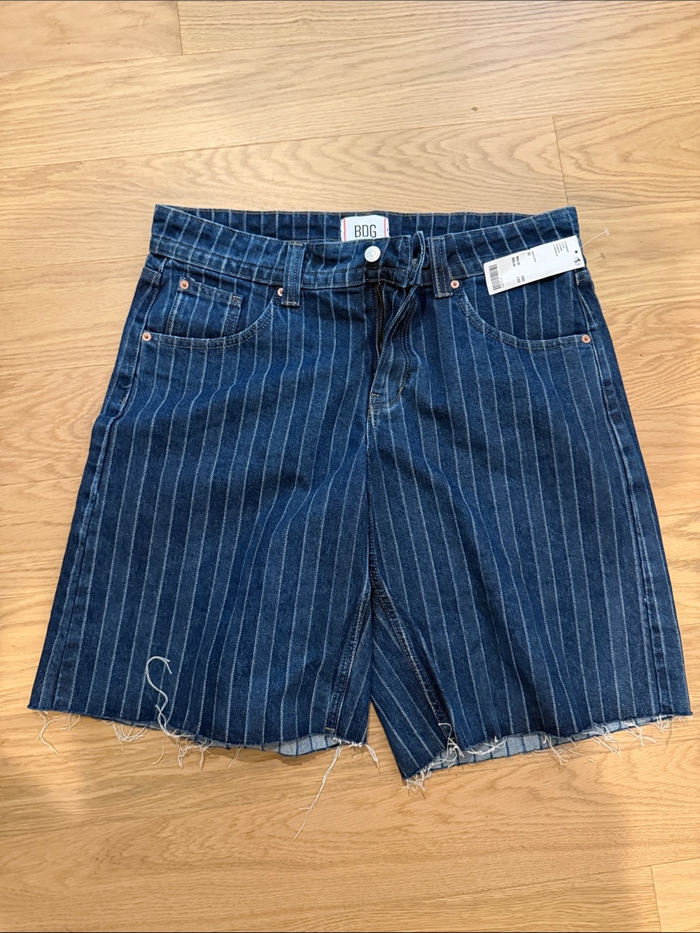BDG Navy Pinstripe Cutoff Denim Shorts
